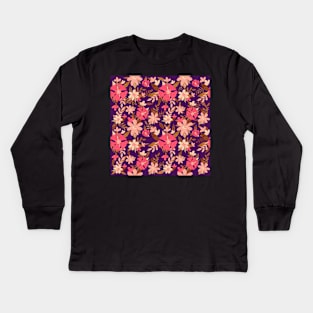 Pastel Color Floral Pattern - Pink Brown Purple Kids Long Sleeve T-Shirt